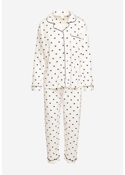 Biało-Czarny Komplet Piżamowy w Drobne Serca Koszula z Długim Rękawem Luźne Spodnie Rivannira ze sklepu Born2be Odzież w kategorii Piżamy damskie - zdjęcie 173794477