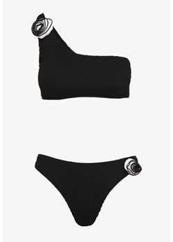 Czarne Bikini z Asymetrycznym Topem i Figami z Kwiatową Aplikacją Rivannie ze sklepu Born2be Odzież w kategorii Stroje kąpielowe - zdjęcie 173794489