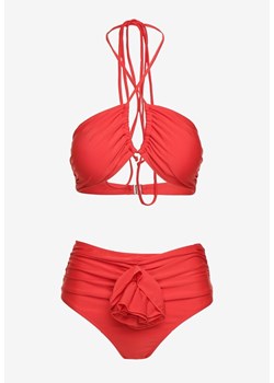Czerwone Bikini 2-Częściowe Stanik Wiązany na Szyi Figi z Podwyższonym Stanem Tegelia ze sklepu Born2be Odzież w kategorii Stroje kąpielowe - zdjęcie 173794505