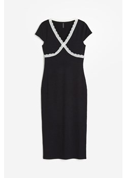 H & M - Prążkowana sukienka z koronką - Czarny ze sklepu H&M w kategorii Sukienki - zdjęcie 173796708