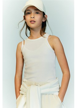 H & M - Bawełniana koszulka w prążki - Biały ze sklepu H&M w kategorii Bluzki dziewczęce - zdjęcie 173796796