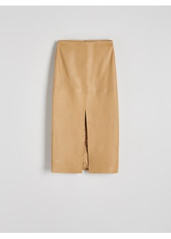 Reserved - Spódnica midi z owczej skóry - beżowy ze sklepu Reserved w kategorii Spódnice - zdjęcie 173800238