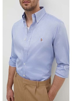 Polo Ralph Lauren koszula bawełniana męska kolor niebieski slim z kołnierzykiem button-down 712859009 ze sklepu ANSWEAR.com w kategorii Koszule męskie - zdjęcie 173800837