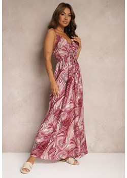 Ciemnoróżowa Bawełniana Taliowana Sukienka z Kopertowym Dekoltem na Regulowanych Ramiączkach Rivassha ze sklepu Renee odzież w kategorii Sukienki - zdjęcie 173800949