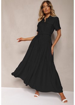 Czarna Rozkloszowana Sukienka z Paskiem w Talii Vimalise ze sklepu Renee odzież w kategorii Sukienki - zdjęcie 173800979