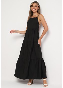 Czarna Rozkloszowana Sukienka na Ramiączkach Zawiązywana z Tyłu z Elastyczną Gumką w Talii Grililena ze sklepu Born2be Odzież w kategorii Sukienki - zdjęcie 173801225