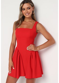 Czerwona Rozkloszowana Sukienka na Ramiączkach z Kwadratowym Dekoltem Sastorea ze sklepu Born2be Odzież w kategorii Sukienki - zdjęcie 173801267