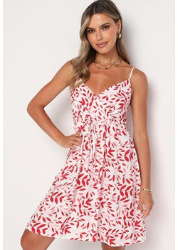 Biało-Czerwona Bawełniana Sukienka Kopertowa na Regulowanych Ramiączkach ze Ściągaczami Renena ze sklepu Born2be Odzież w kategorii Sukienki - zdjęcie 173802236
