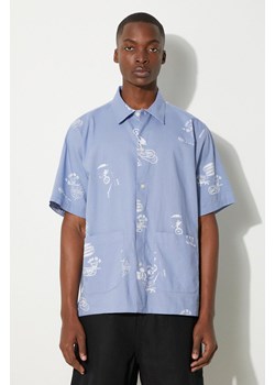 Carhartt WIP koszula z domieszką lnu Stamp Shirt kolor niebieski relaxed z kołnierzykiem klasycznym I033689.2M8XX ze sklepu PRM w kategorii Koszule męskie - zdjęcie 173802637