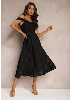 Czarna Taliowana Sukienka na Regulowanych Ramiączkach o Rozkloszowanym Fasonie Vimadea ze sklepu Renee odzież w kategorii Sukienki - zdjęcie 173805558