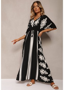 Czarna Sukienka Taliowana z Bawełny z Gumką w Pasie Rivaq ze sklepu Renee odzież w kategorii Sukienki - zdjęcie 173805608