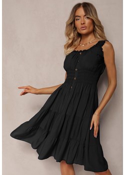 Czarna Taliowana Bawełniana Sukienka na Ramiączkach Ozdobiona Guzikami Vimania ze sklepu Renee odzież w kategorii Sukienki - zdjęcie 173805808