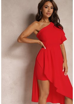Czerwona Asymetryczna Sukienka Wieczorowa na Jedno Ramię Ozdobiona Falbankami Vimasira ze sklepu Renee odzież w kategorii Sukienki - zdjęcie 173805828