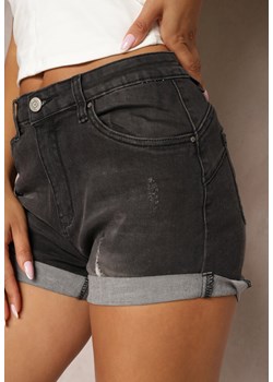 Czarne Szorty Jeansowe Push Up z Wiskozą i Bawełną High Waist z Przetarciami Vimillda ze sklepu Renee odzież w kategorii Szorty - zdjęcie 173806097