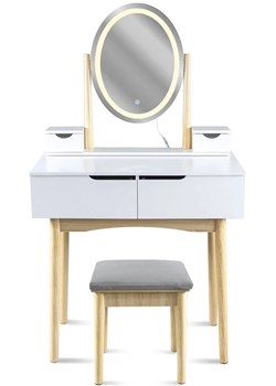 Toaletka z podświetlanym lustrem i szarym taboretem - Limosa ze sklepu Edinos.pl w kategorii Toaletki - zdjęcie 173806369
