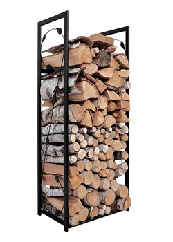 Czarny wysoki stojak na drewno z motywem liści - Vres 5X ze sklepu Edinos.pl w kategorii Pozostałe meble - zdjęcie 173806416