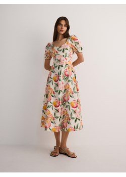 Reserved - Sukienka midi z bufiastymi rękawami - wielobarwny ze sklepu Reserved w kategorii Sukienki - zdjęcie 173809347