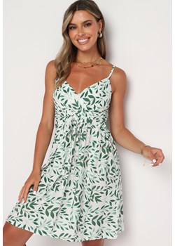 Biało-Zielona Bawełniana Sukienka Kopertowa na Regulowanych Ramiączkach ze Ściągaczami Renena ze sklepu Born2be Odzież w kategorii Sukienki - zdjęcie 173812635
