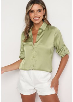 Jasnozielona Klasyczna Satynowa Koszula z Długim Rękawem Talinde ze sklepu Born2be Odzież w kategorii Koszule damskie - zdjęcie 173812649