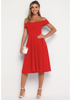 Czerwona Rozkloszowana Sukienka Typu Hiszpanka Olorea ze sklepu Born2be Odzież w kategorii Sukienki - zdjęcie 173812828