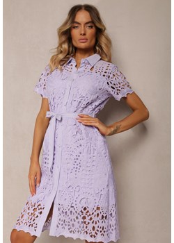 Fioletowa Koszulowa Sukienka Midi z Ażurowym Zdobieniem Tatrasi ze sklepu Renee odzież w kategorii Sukienki - zdjęcie 173813259