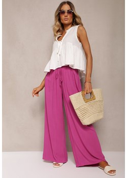 Fuksjowe Szerokie Spodnie High Waist z Gumką w Talii Ilnena ze sklepu Renee odzież w kategorii Spodnie damskie - zdjęcie 173813358