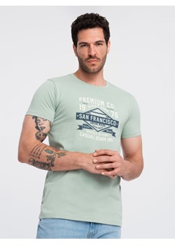 Bawełniany męski t-shirt z nadrukiem San Francisco – miętowy V2 OM-TSPT-0120 ze sklepu ombre w kategorii T-shirty męskie - zdjęcie 173814339