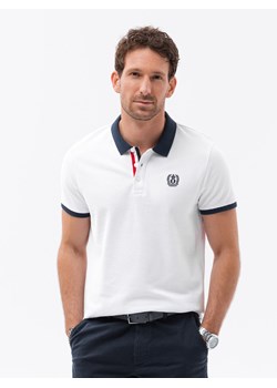 Męska koszulka polo z kolorowymi akcentami – biały V2 OM-POSS-0105 ze sklepu ombre w kategorii T-shirty męskie - zdjęcie 173814346