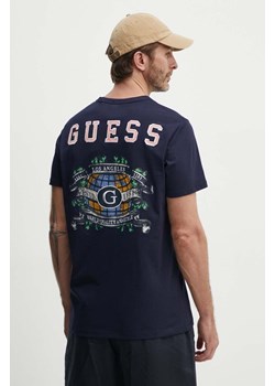 Guess t-shirt bawełniany męski kolor granatowy z aplikacją ze sklepu ANSWEAR.com w kategorii T-shirty męskie - zdjęcie 173815246