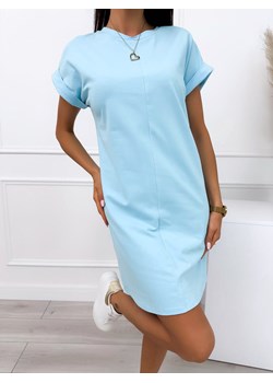 Błękitna Bawełniana Sukienka ze sklepu ModnaKiecka.pl w kategorii Sukienki - zdjęcie 173815475