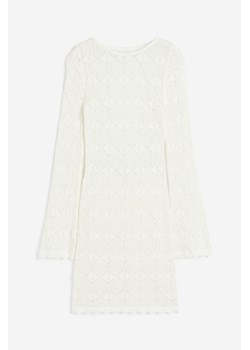 H & M - Sukienka z ażurowej dzianiny - Biały ze sklepu H&M w kategorii Odzież plażowa - zdjęcie 173816987