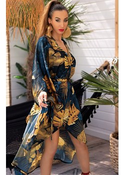 Szlafrok damski z wiązaniem Handis, Kolor granatowo-złoty, Rozmiar one size, LivCo Corsetti Fashion ze sklepu Primodo w kategorii Szlafroki damskie - zdjęcie 173819087