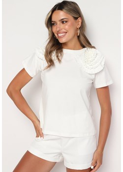 Biały Bawełniany T-shirt z Materiałową Aplikacją 3D Jolilena ze sklepu Born2be Odzież w kategorii Bluzki damskie - zdjęcie 173823979