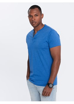 Męski t-shirt z okrągłym rozpinanym dekoltem henley – niebieski V2 OM-TSCT-0155 ze sklepu ombre w kategorii T-shirty męskie - zdjęcie 173825238