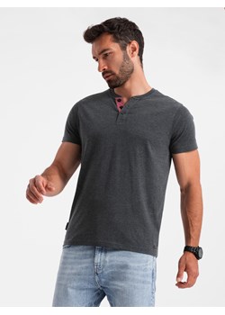 Męski t-shirt z rozpinanym okrągłym dekoltem henley – czarny V4 OM-TSCT-0155 ze sklepu ombre w kategorii T-shirty męskie - zdjęcie 173825248