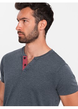 T-shirt męski z rozpinanym okrągłym dekoltem henley – granatowy V5 OM-TSCT-0155 ze sklepu ombre w kategorii T-shirty męskie - zdjęcie 173825266