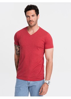 Klasyczna męska bawełniana koszulka z dekoltem w serek BASIC – czerwony melanż V17 OM-TSBS-0145 ze sklepu ombre w kategorii T-shirty męskie - zdjęcie 173825279