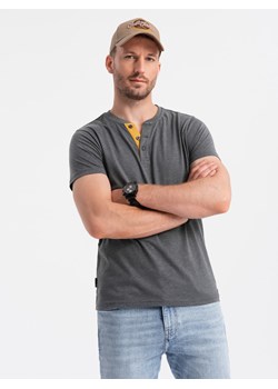 T-shirt męski z okrągłym rozpinanym dekoltem henley – grafitowy V6 OM-TSCT-0155 ze sklepu ombre w kategorii T-shirty męskie - zdjęcie 173825286