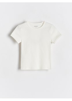 Reserved - Bawełniany t-shirt w prążki - złamana biel ze sklepu Reserved w kategorii Bluzki dziewczęce - zdjęcie 173825998