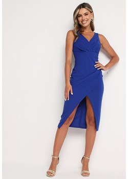 Niebieska Sukienka Taliowana na Ramiączkach z Nakładkowym Rozcięciem Namsialin ze sklepu Born2be Odzież w kategorii Sukienki - zdjęcie 173827115