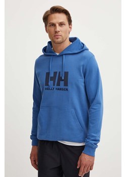 Helly Hansen bluza bawełniana HH LOGO HOODIE męska kolor niebieski z kapturem z aplikacją 33977 ze sklepu PRM w kategorii Bluzy męskie - zdjęcie 173827237