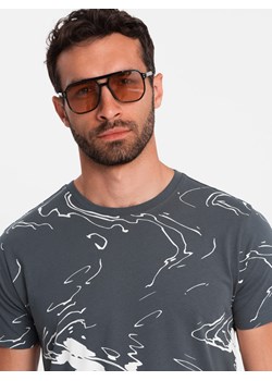 Bawełniany męski t-shirt w esy-floresy – grafitowy V3 OM-TSFP-0184 ze sklepu ombre w kategorii T-shirty męskie - zdjęcie 173831397
