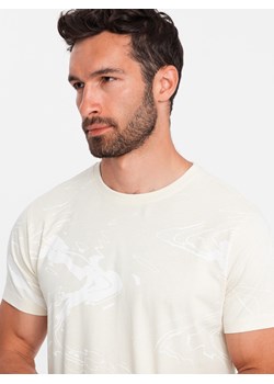 Męski bawełniany t-shirt w esy-floresy – kremowy V7 OM-TSFP-0184 ze sklepu ombre w kategorii T-shirty męskie - zdjęcie 173831407