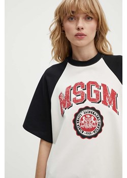 MSGM t-shirt bawełniany damski kolor beżowy 3741MDM86.247798 ze sklepu ANSWEAR.com w kategorii Bluzki damskie - zdjęcie 173832335