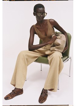H & M - Szerokie spodnie z paskiem - Beżowy ze sklepu H&M w kategorii Spodnie damskie - zdjęcie 173833208