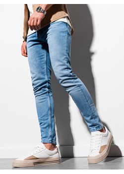 Spodnie męskie jeansowe SKINNY FIT - jasnoniebieskie P1007 ze sklepu ombre w kategorii Jeansy męskie - zdjęcie 173836875