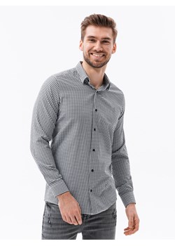 Koszula męska w drobną kratę REGULAR FIT - czarna K622 ze sklepu ombre w kategorii Koszule męskie - zdjęcie 173836879