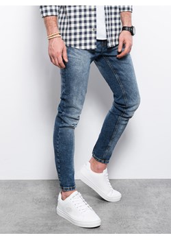 Spodnie jeansowe męskie SLIM FIT - niebieskie P1023 ze sklepu ombre w kategorii Jeansy męskie - zdjęcie 173836907