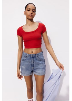 H & M - Krótki T-shirt w prążki - Czerwony ze sklepu H&M w kategorii Bluzki damskie - zdjęcie 173837569