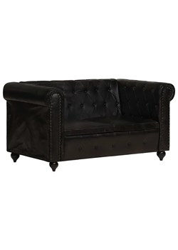 Skórzana 2-osobowa czarna sofa w stylu Chesterfield - Clementine 2Q ze sklepu Edinos.pl w kategorii Sofy i kanapy - zdjęcie 173837679